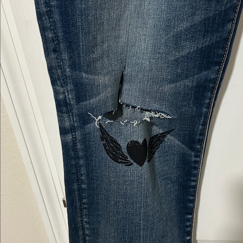 Rare American Eagle Outfitters Graffiti Patch Denim X Jeggings Size 14 R - Picture 3 of 11
